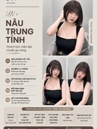 Nâu Trung Tính – Màu tóc thanh lịch, hiện đại kết hợp Bob bằng tại UN Hair Studio