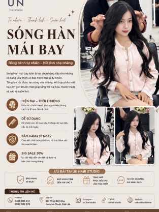 UN Hair × Sóng Hàn + Mái Bay – Mềm mại, nữ tính, chuẩn vibe Hàn Quốc