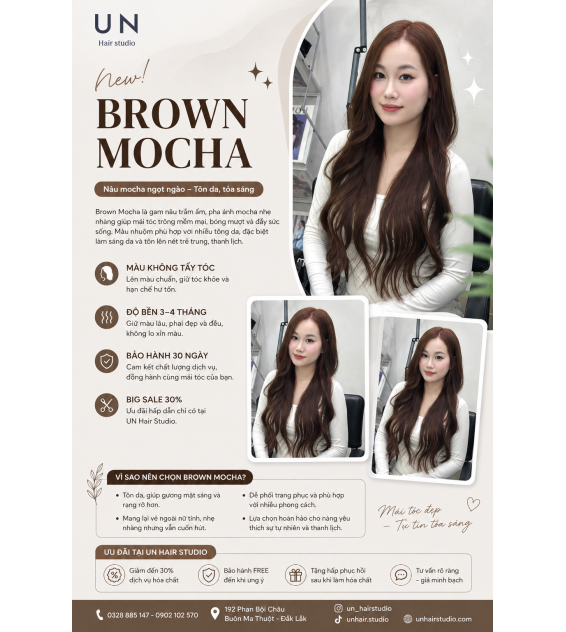 Nâu Mocha – Màu tóc trầm ấm, sang trọng và trẻ trung tại UN Hair Studio