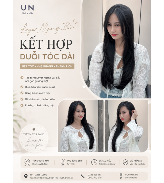 Layer Ngang Bầu Kết Hợp Duỗi Tóc Dài – Kiểu Tóc Thanh Lịch, Tôn Dáng Mặt Tại UN Hair Studio