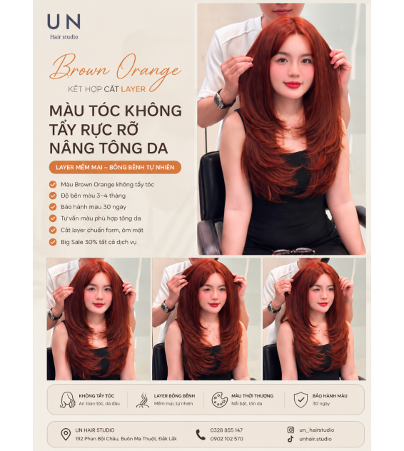 Brown Orange kết hợp Layer tại UN Hair Studio